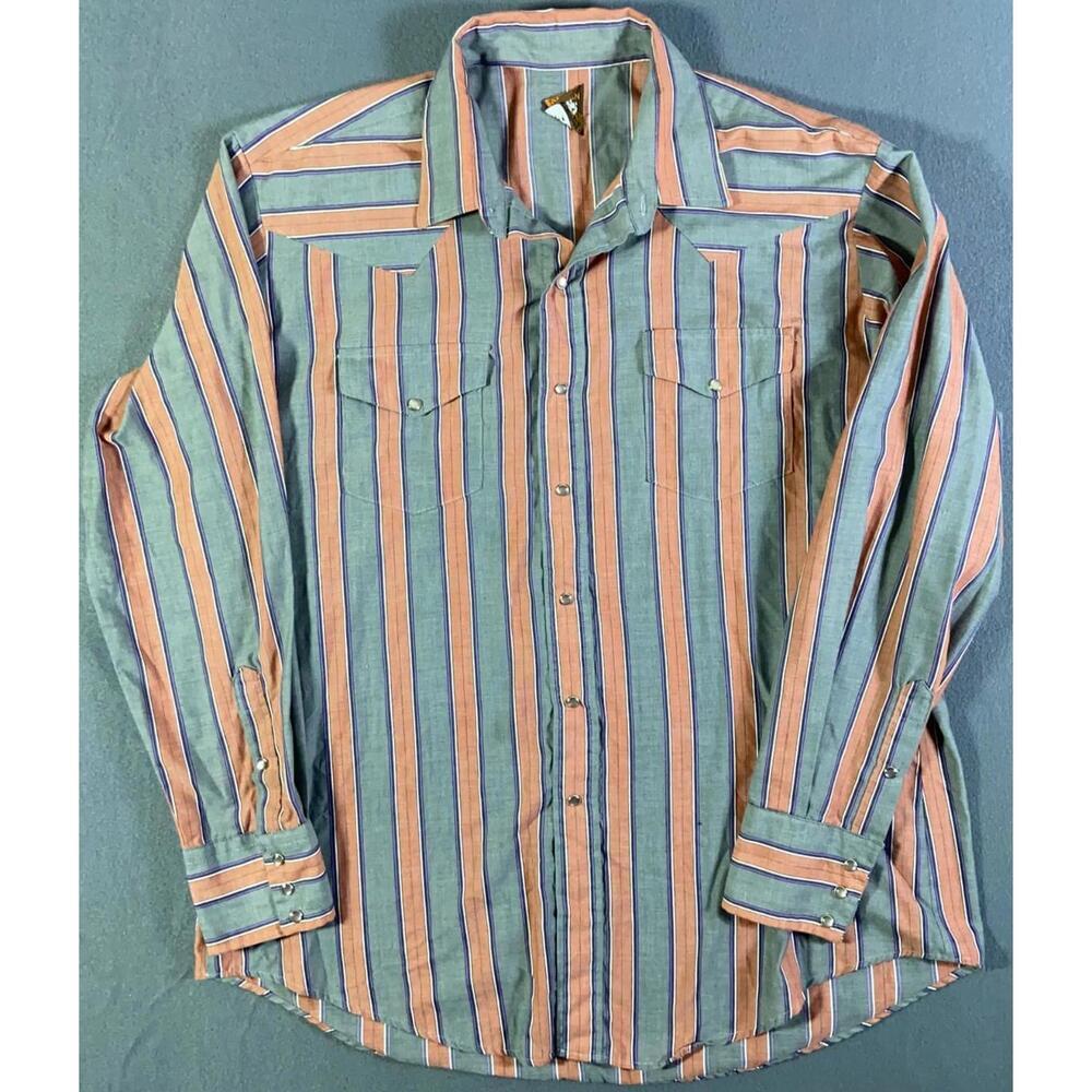 Vintage Karman 90s Striped Western Cowboy Cowgirl Y2K  Pearl Snap Shirt XL USA